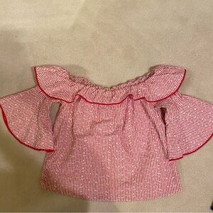 Red and White Striped Off-Shoulder Ruffle Top